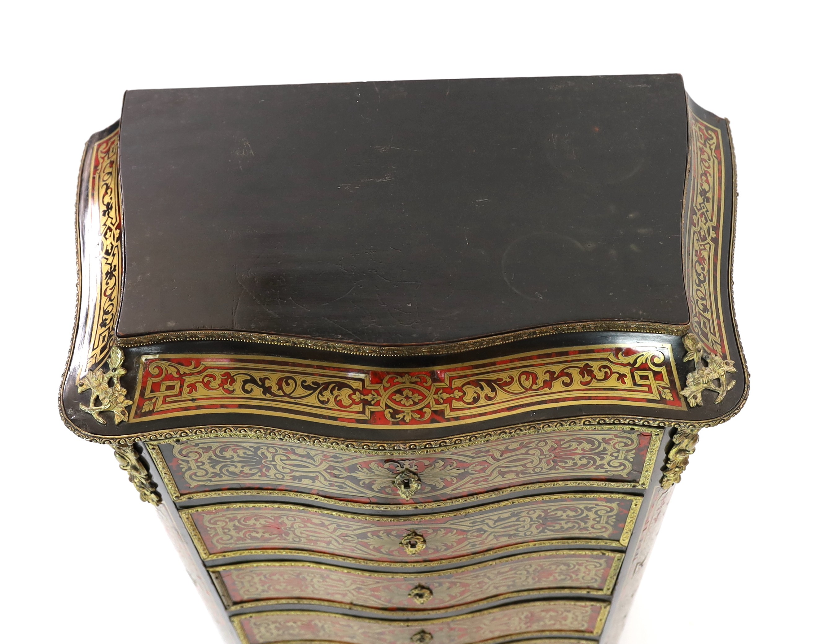 A 19th century French red boulle semanier/escritoire, width 66cm depth 37cm height 122cm